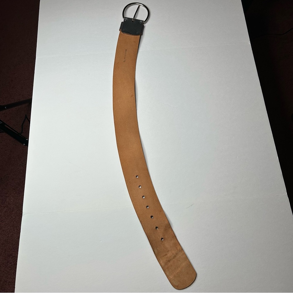 Vintage '84 Paris Statement Wide Belt Croute de Cuir Leather with Silver Buckle - Picture 9 of 17